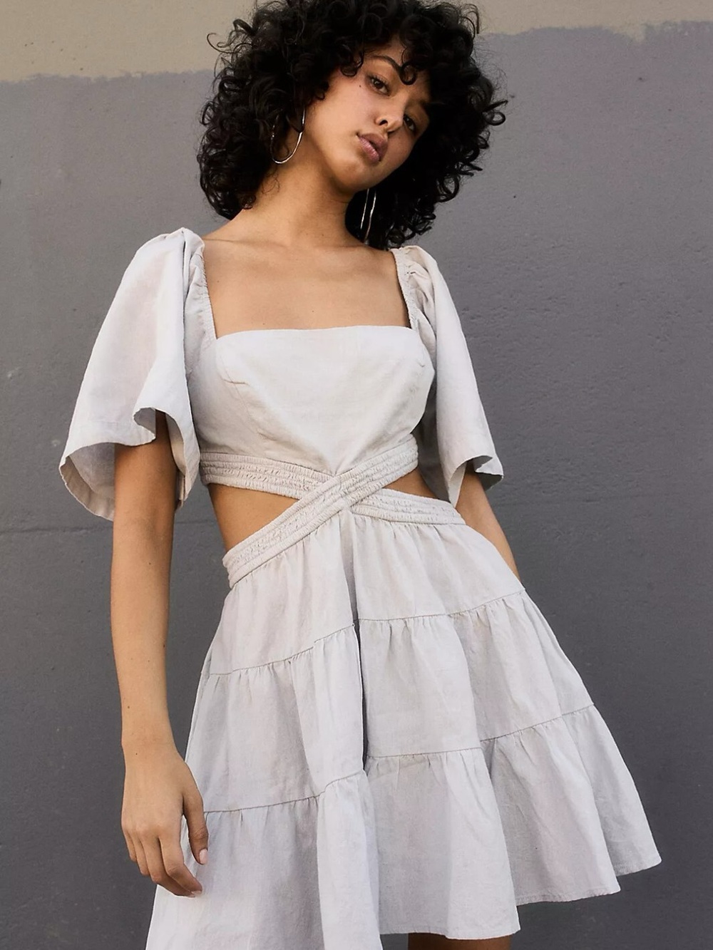 Free People Cut Out Cross Mini Dress Square Neck Size S NWT